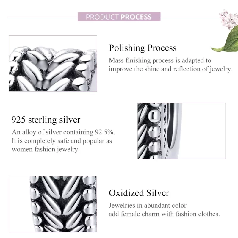 (imagen para) Charm de Espaciador de Trigo de Plata Estilo Pandora - SCC1452 - Ver 8