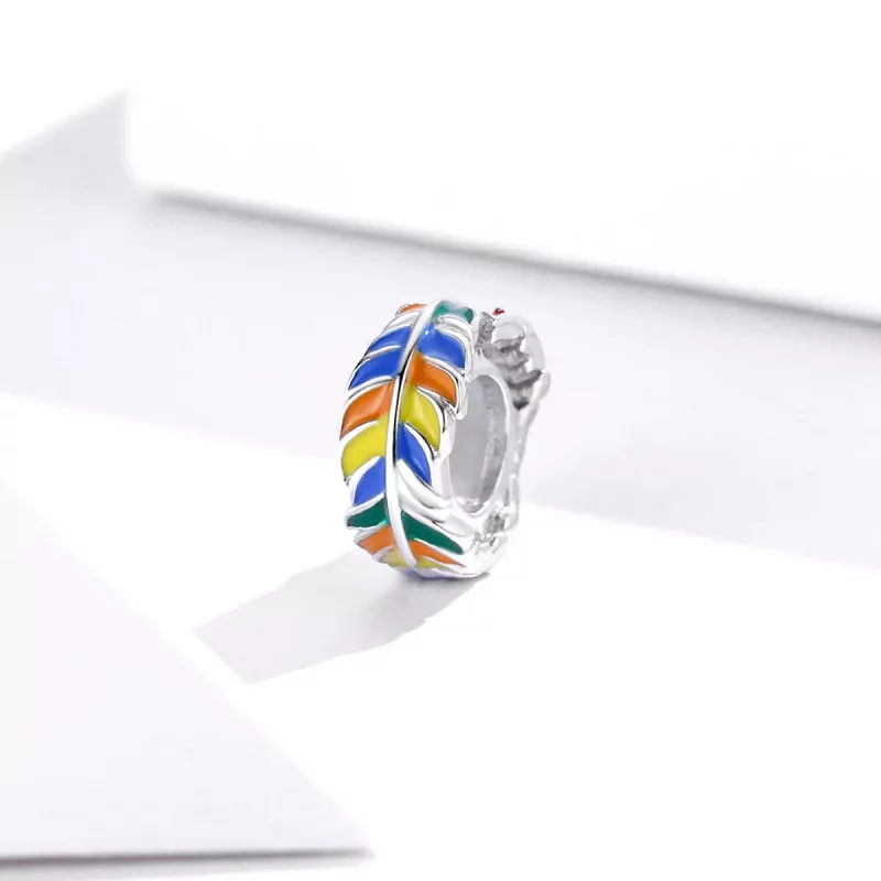 (imagen para) Charm de Pluma Colorida estilo Pandora en Color Plateado - BSC305 - Ver 2