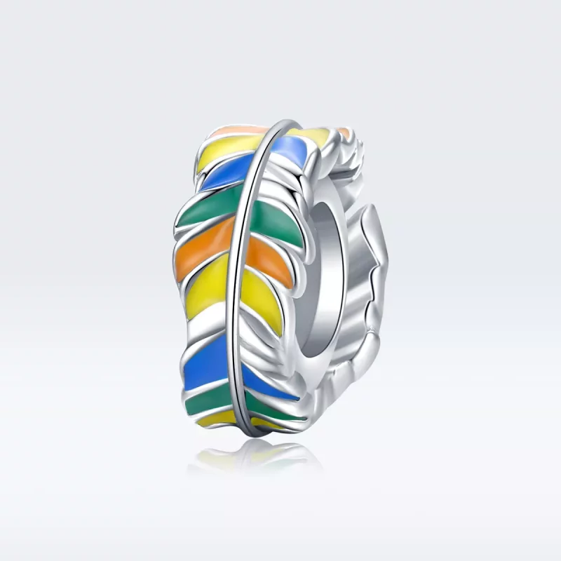 (imagen para) Charm de Pluma Colorida estilo Pandora en Color Plateado - BSC305 - Ver 5