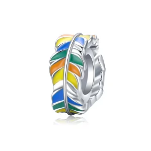 (imagen para) Charm de Pluma Colorida estilo Pandora en Color Plateado - BSC305