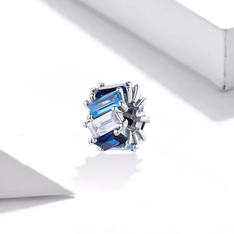 (imagen para) Charm de separador cuadrado azul plateado estilo Pandora - SCC1806 - Ver 2