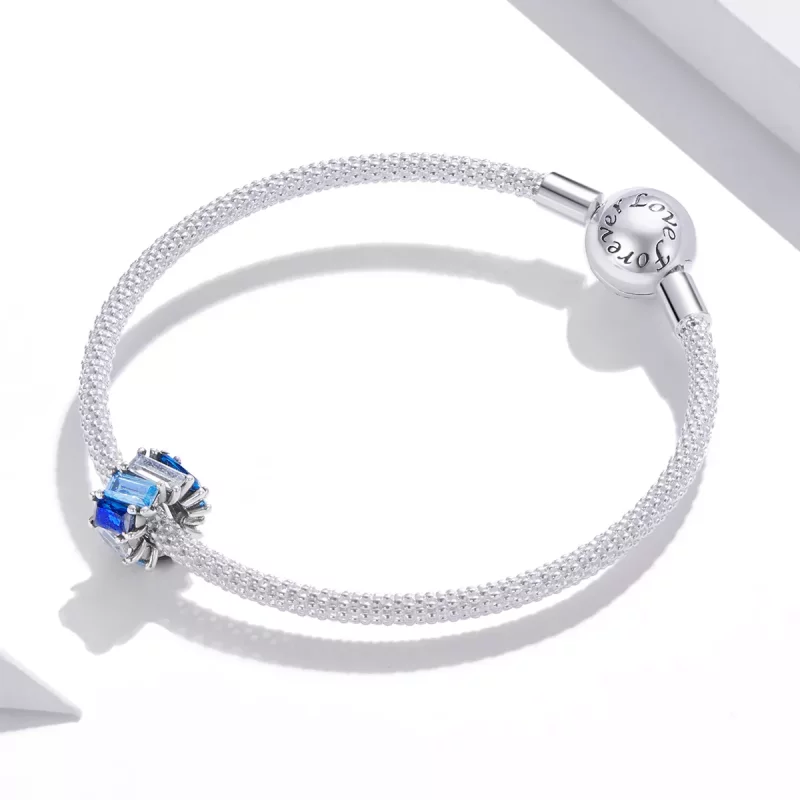 (imagen para) Charm de separador cuadrado azul plateado estilo Pandora - SCC1806 - Ver 3