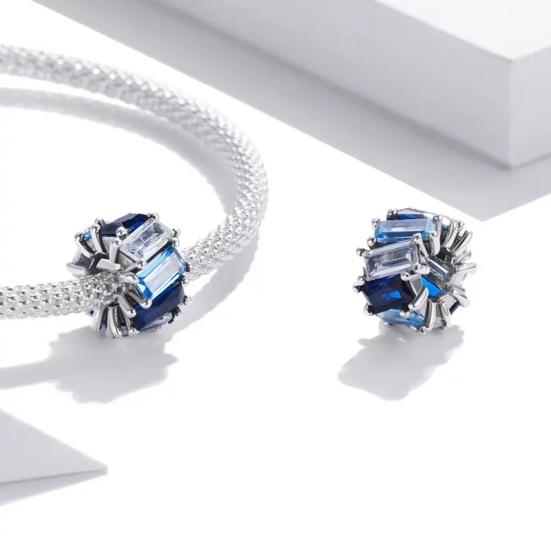 (imagen para) Charm de separador cuadrado azul plateado estilo Pandora - SCC1806 - Ver 4