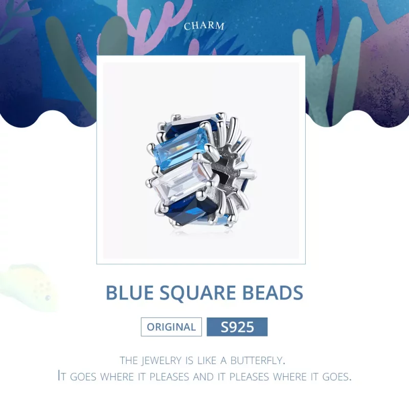 (imagen para) Charm de separador cuadrado azul plateado estilo Pandora - SCC1806 - Ver 6