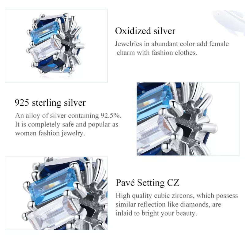 (imagen para) Charm de separador cuadrado azul plateado estilo Pandora - SCC1806 - Ver 7
