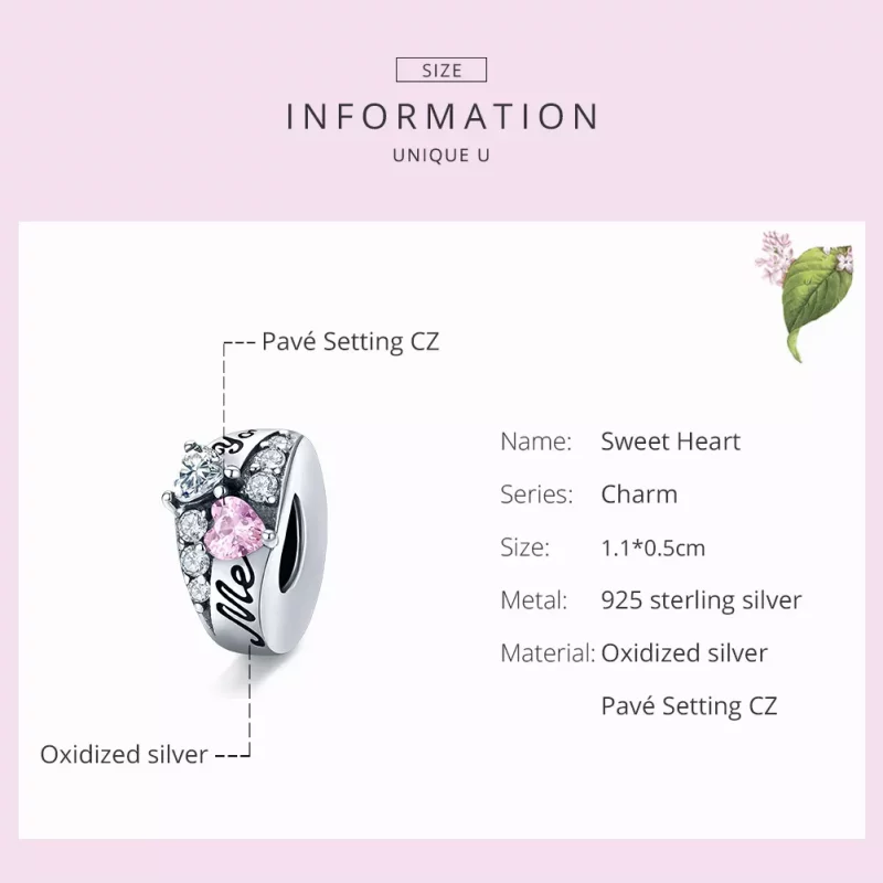 (imagen para) Charm de separador de corazón dulce de estilo Pandora en plata - BSC283 - Ver 7