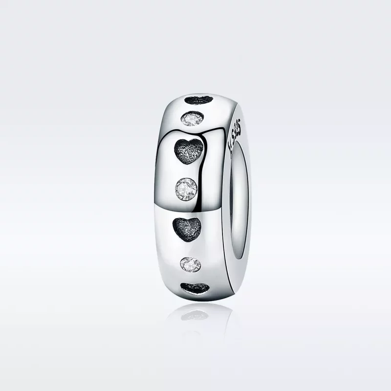 (imagen para) Charm de separador de puntos y corazones de la suerte en estilo Pandora de plata - Ver 2