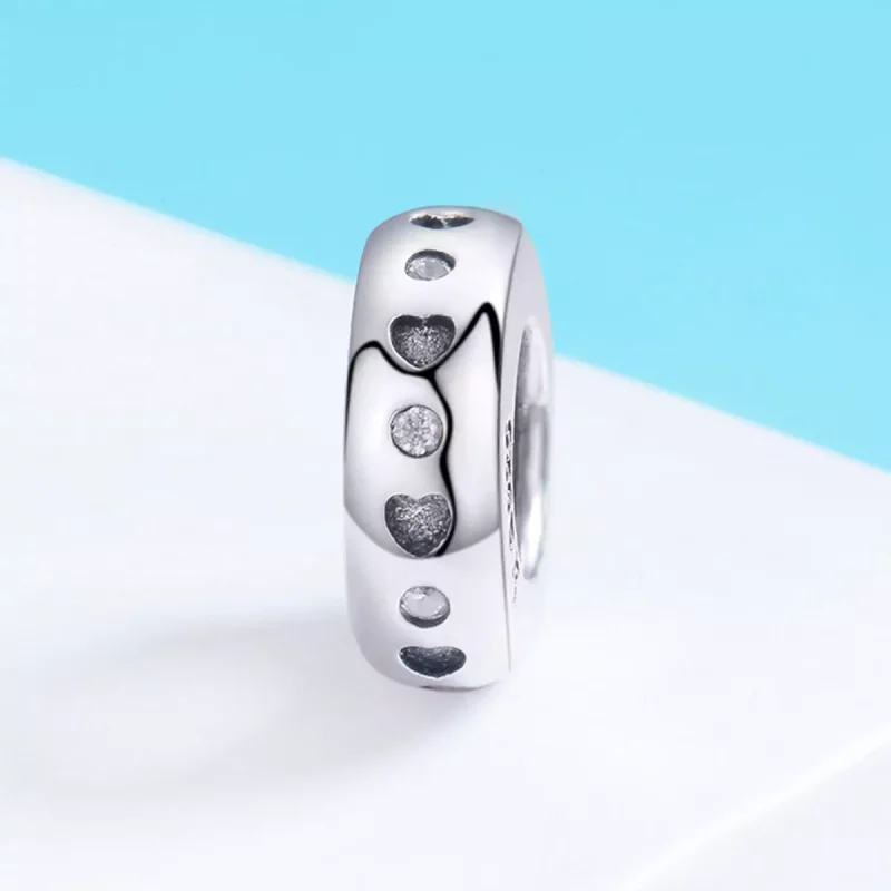 (imagen para) Charm de separador de puntos y corazones de la suerte en estilo Pandora de plata - Ver 3