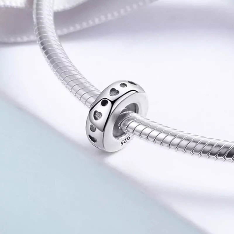 (imagen para) Charm de separador de puntos y corazones de la suerte en estilo Pandora de plata - Ver 4
