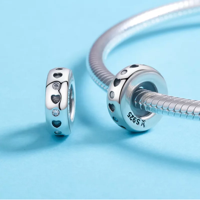 (imagen para) Charm de separador de puntos y corazones de la suerte en estilo Pandora de plata - Ver 5