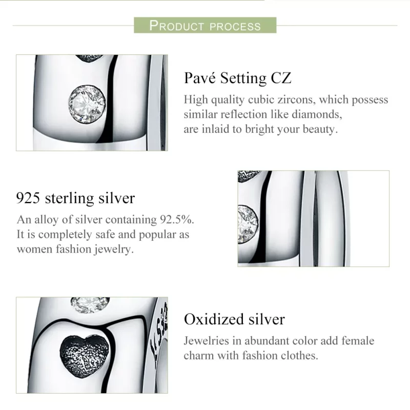 (imagen para) Charm de separador de puntos y corazones de la suerte en estilo Pandora de plata - Ver 7