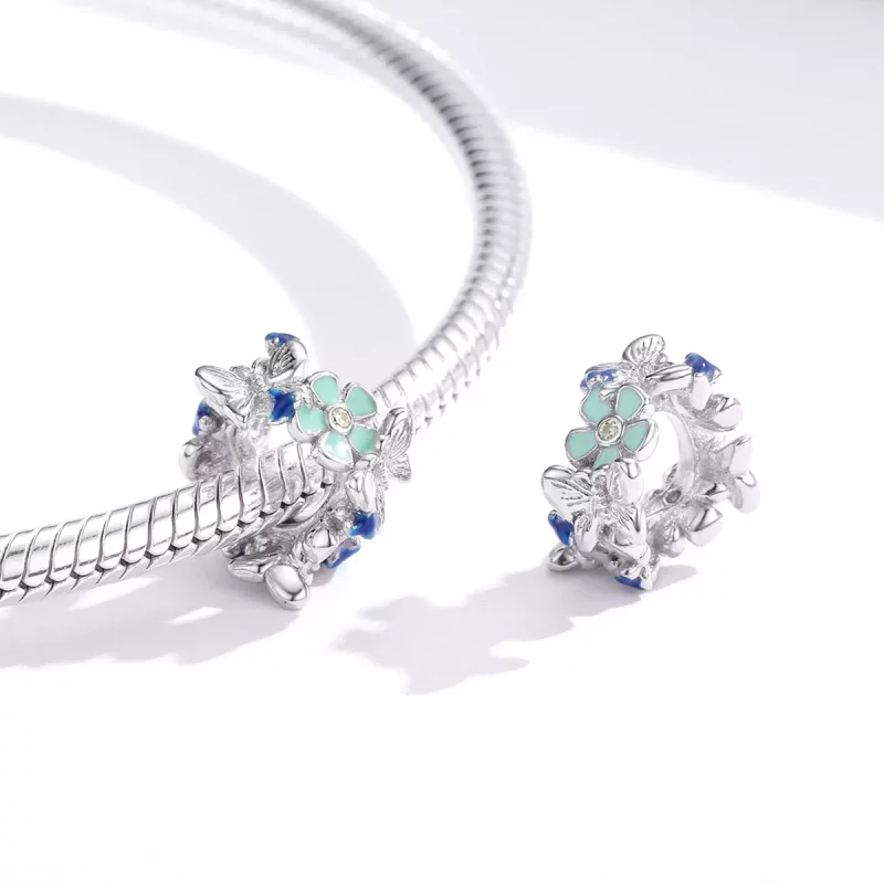 (imagen para) Charm de separador estilo Pandora en plata, con un jardín colorido - BSC288 - Ver 4