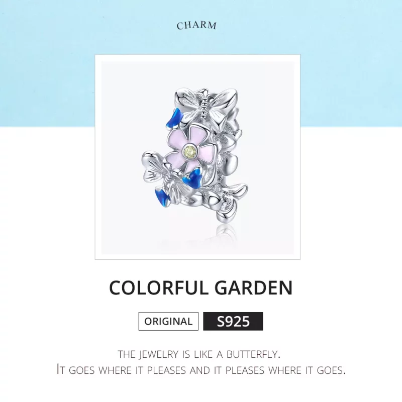 (imagen para) Charm de separador estilo Pandora en plata, con un jardín colorido - BSC288 - Ver 6