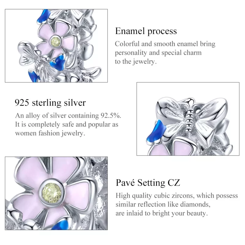 (imagen para) Charm de separador estilo Pandora en plata, con un jardín colorido - BSC288 - Ver 7