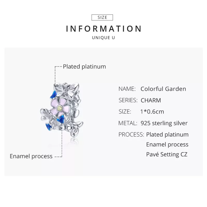 (imagen para) Charm de separador estilo Pandora en plata, con un jardín colorido - BSC288 - Ver 8
