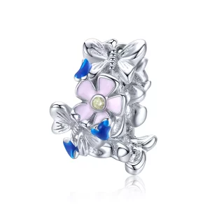 (imagen para) Charm de separador estilo Pandora en plata, con un jardín colorido - BSC288