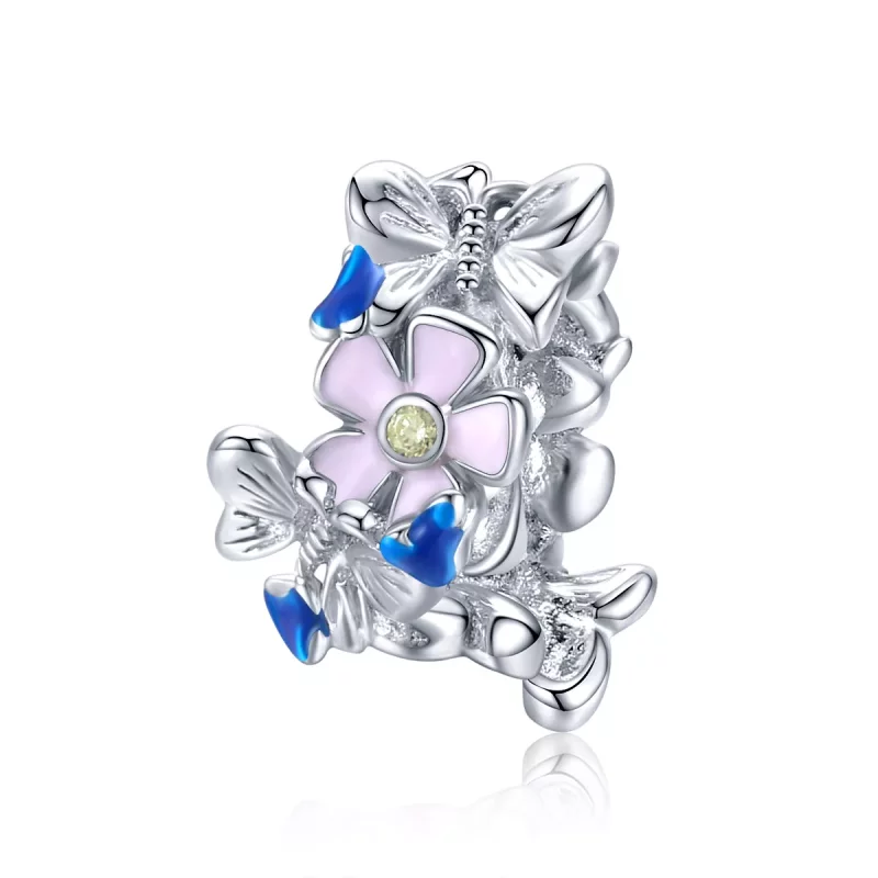 (imagen para) Charm de separador estilo Pandora en plata, con un jardín colorido - BSC288
