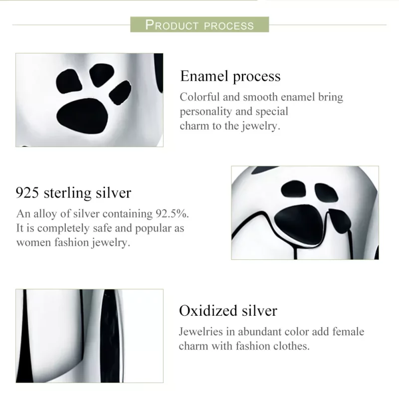 (imagen para) Charm espaçador de huella de mascota en plata estilo Pandora - SCC594 - Ver 7