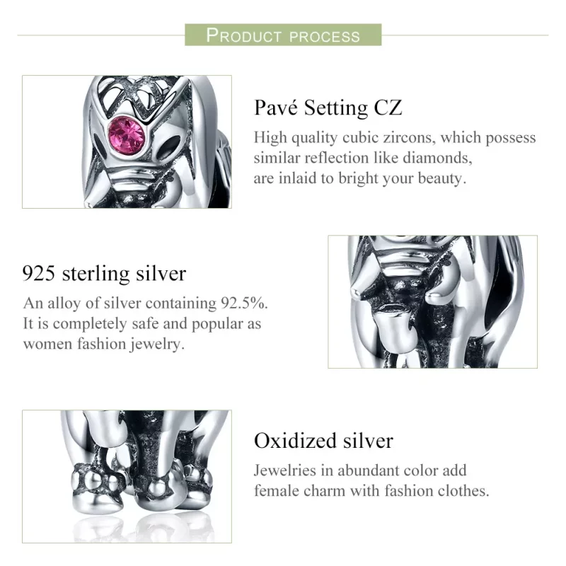 (imagen para) Charm espaciador de bebé elefante lindo en estilo Pandora de plata - SCC321 - Ver 6