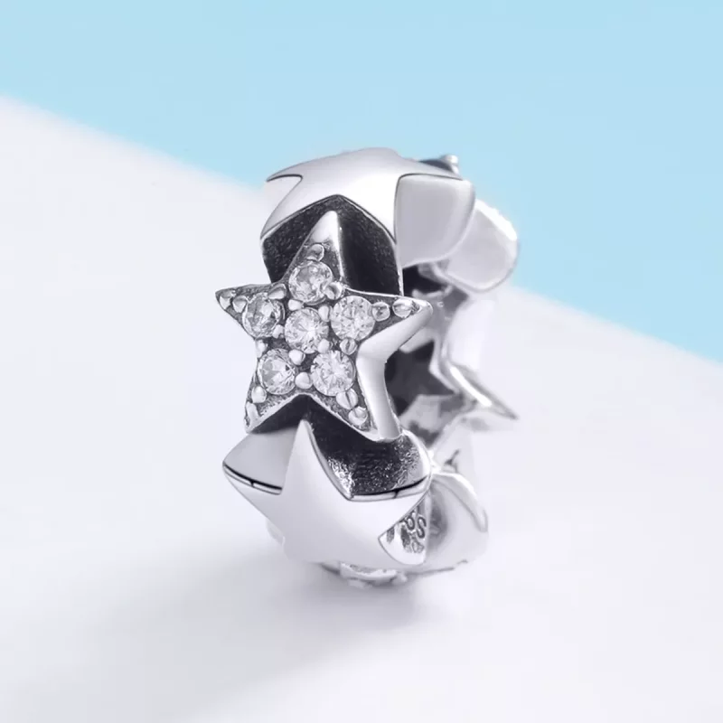 (imagen para) Charm espaciador de estilo Pandora con pequeñas estrellas en plata - SCC929 - Ver 2