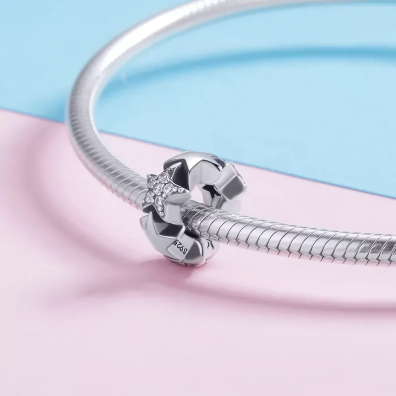 (imagen para) Charm espaciador de estilo Pandora con pequeñas estrellas en plata - SCC929 - Ver 4