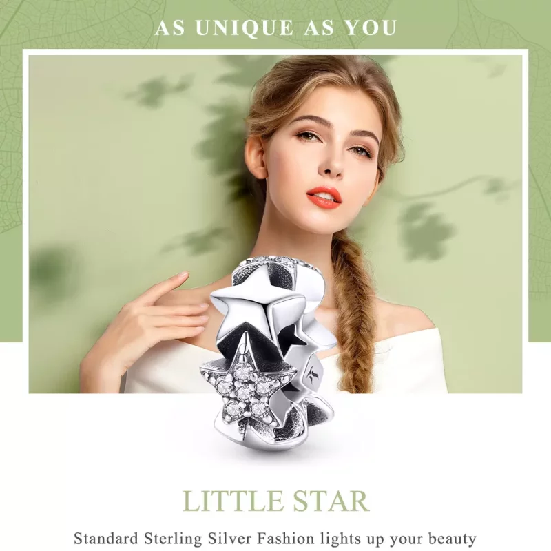 (imagen para) Charm espaciador de estilo Pandora con pequeñas estrellas en plata - SCC929 - Ver 6
