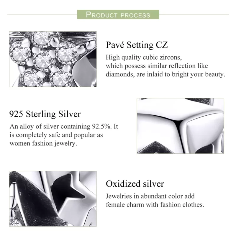 (imagen para) Charm espaciador de estilo Pandora con pequeñas estrellas en plata - SCC929 - Ver 7