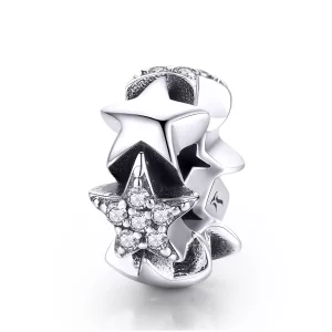 (imagen para) Charm espaciador de estilo Pandora con pequeñas estrellas en plata - SCC929