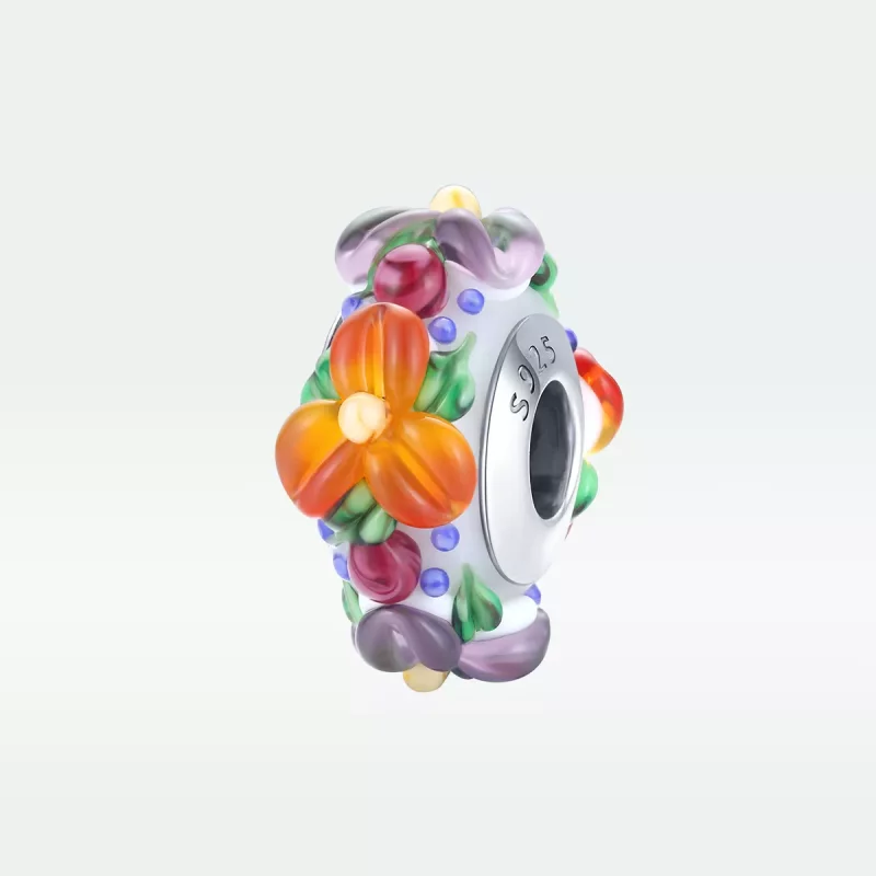 (imagen para) Charm espaciador de estilo Pandora en color plateado con flores coloridas - SCC1 - Ver 5