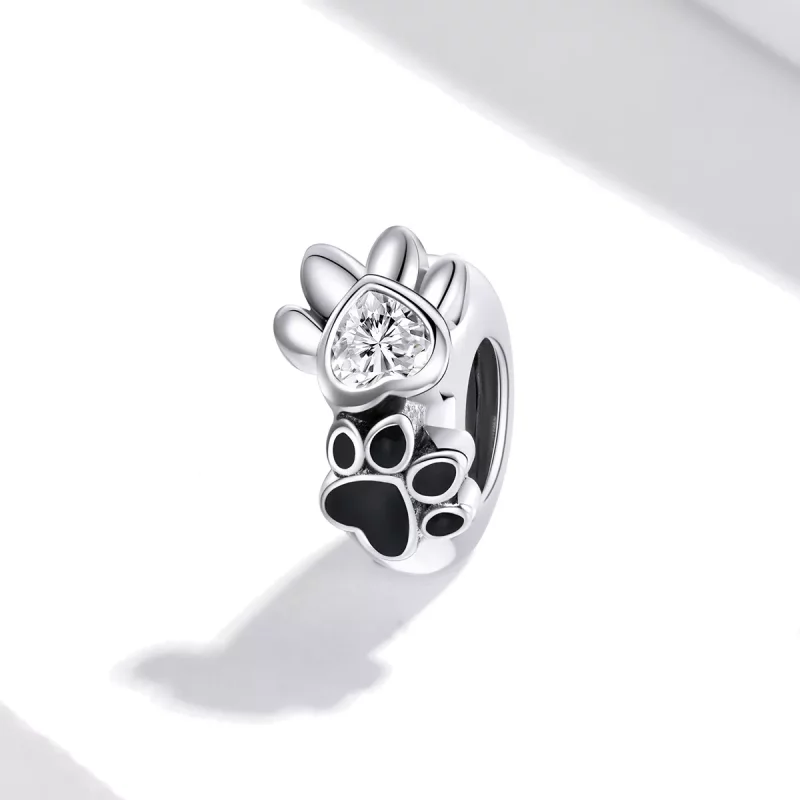 (imagen para) Charm Espaciador de Plata Estilo Pandora con Encantadora Huella de Pata - SCC184 - Ver 2