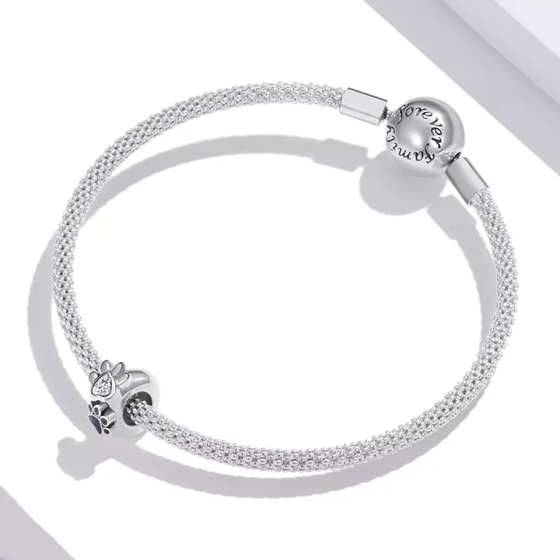 (imagen para) Charm Espaciador de Plata Estilo Pandora con Encantadora Huella de Pata - SCC184 - Ver 3