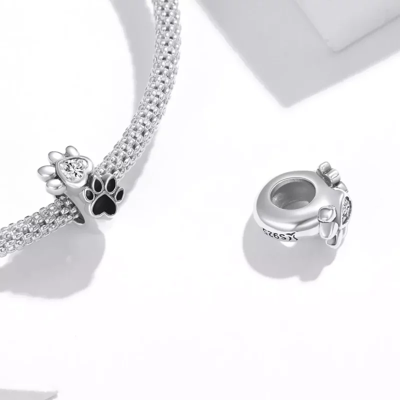 (imagen para) Charm Espaciador de Plata Estilo Pandora con Encantadora Huella de Pata - SCC184 - Ver 4