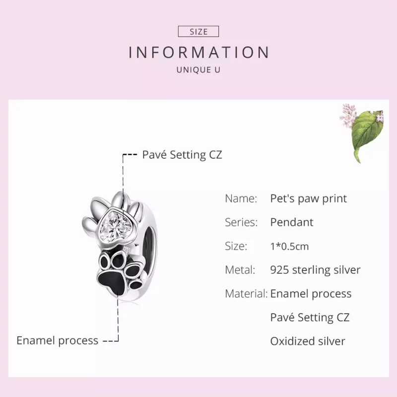 (imagen para) Charm Espaciador de Plata Estilo Pandora con Encantadora Huella de Pata - SCC184 - Ver 5