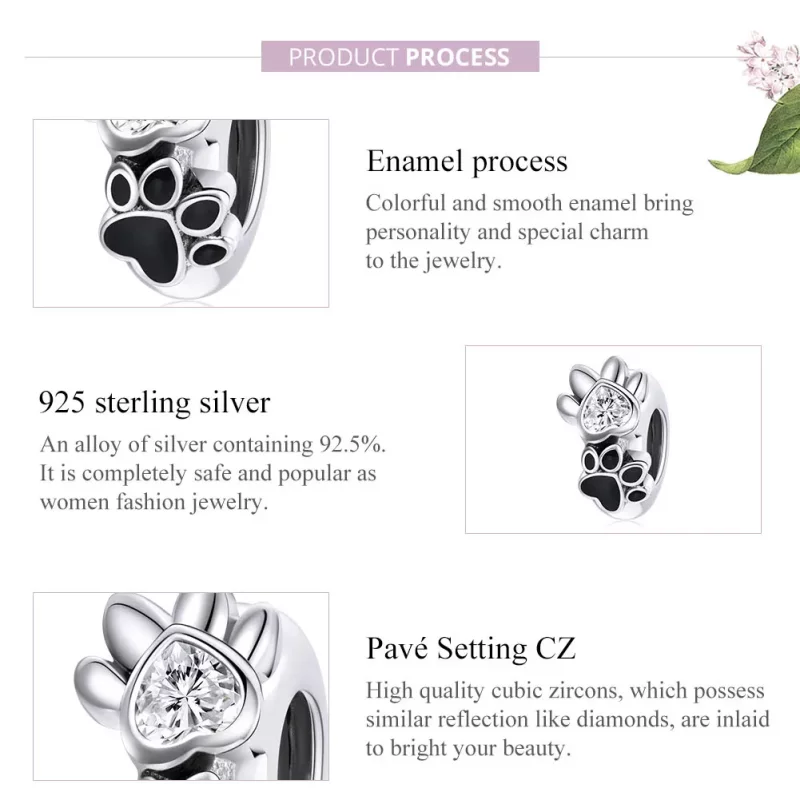 (imagen para) Charm Espaciador de Plata Estilo Pandora con Encantadora Huella de Pata - SCC184 - Ver 6