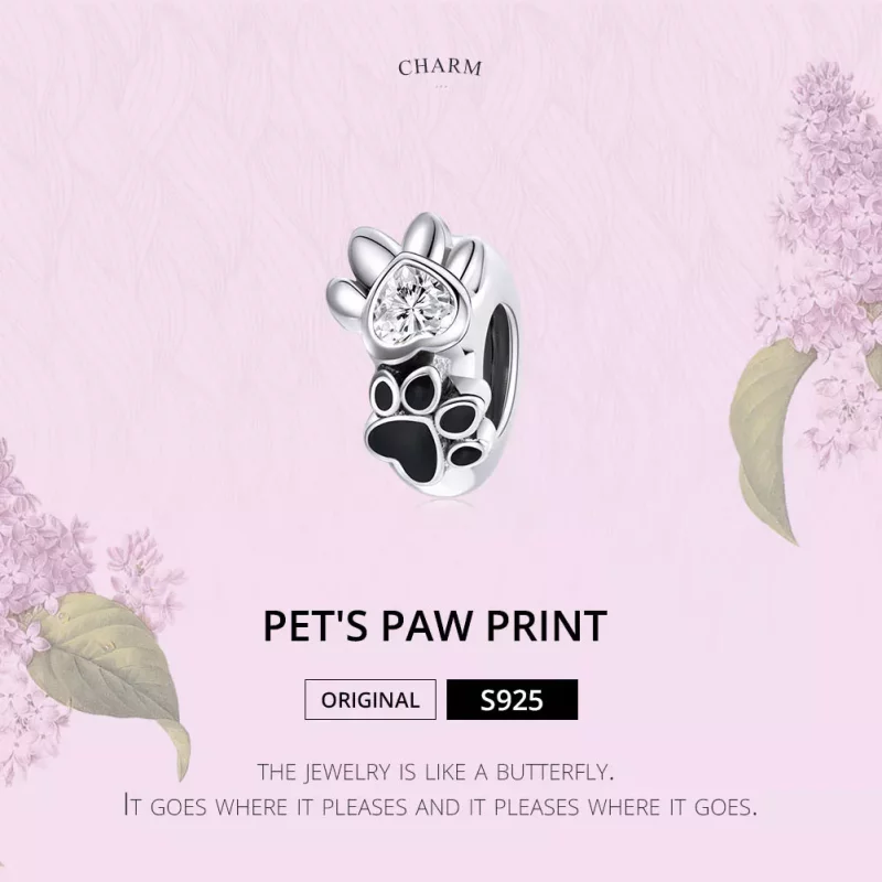 (imagen para) Charm Espaciador de Plata Estilo Pandora con Encantadora Huella de Pata - SCC184 - Ver 7