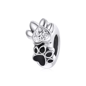 (imagen para) Charm Espaciador de Plata Estilo Pandora con Encantadora Huella de Pata - SCC1846