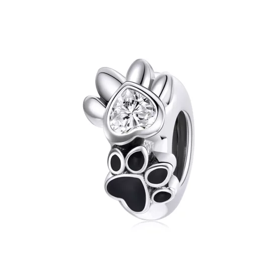 (imagen para) Charm Espaciador de Plata Estilo Pandora con Encantadora Huella de Pata - SCC1846