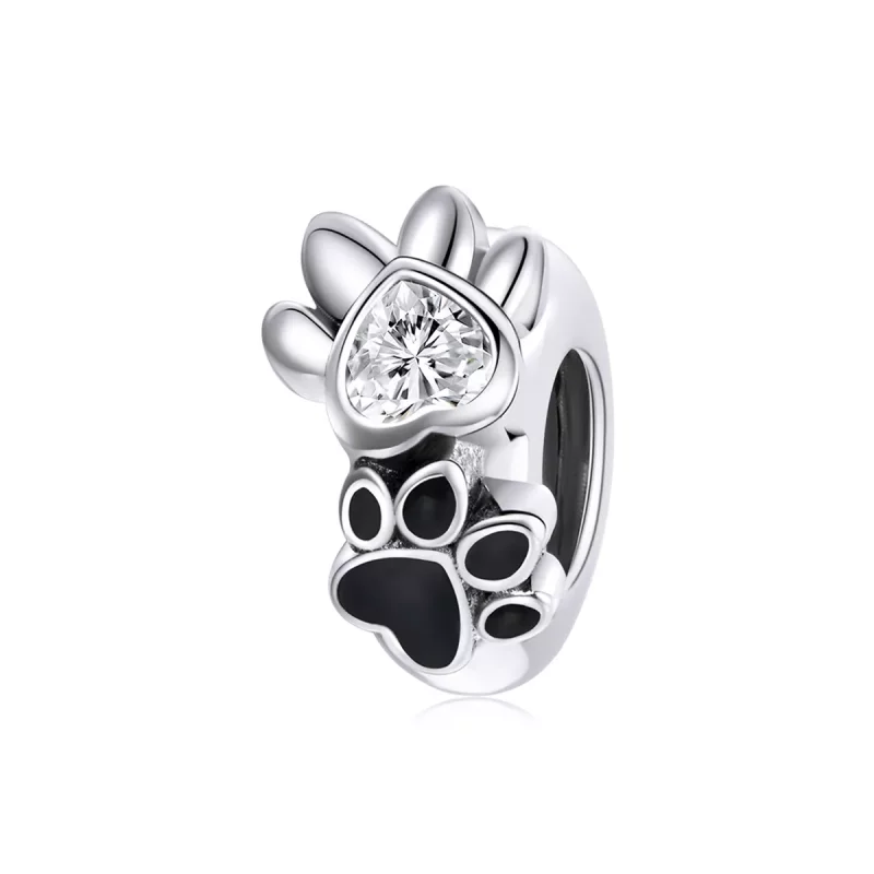 (imagen para) Charm Espaciador de Plata Estilo Pandora con Encantadora Huella de Pata - SCC1846