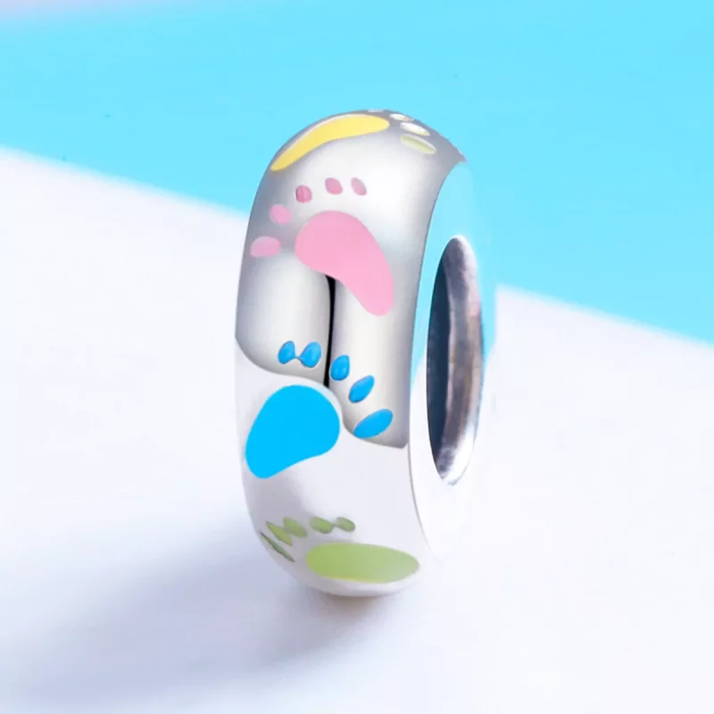 (imagen para) Charm espaciador de plata estilo Pandora con pequeños pies - SCC752 - Ver 2