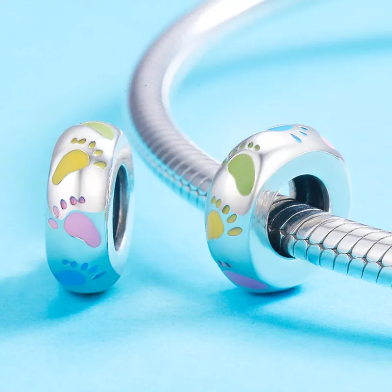 (imagen para) Charm espaciador de plata estilo Pandora con pequeños pies - SCC752 - Ver 4