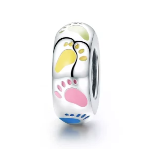 Charm espaciador de plata estilo Pandora con pequeños pies - SCC752 (imagen para) Charm espaciador de plata estilo Pandora con pequeños pies - SCC752