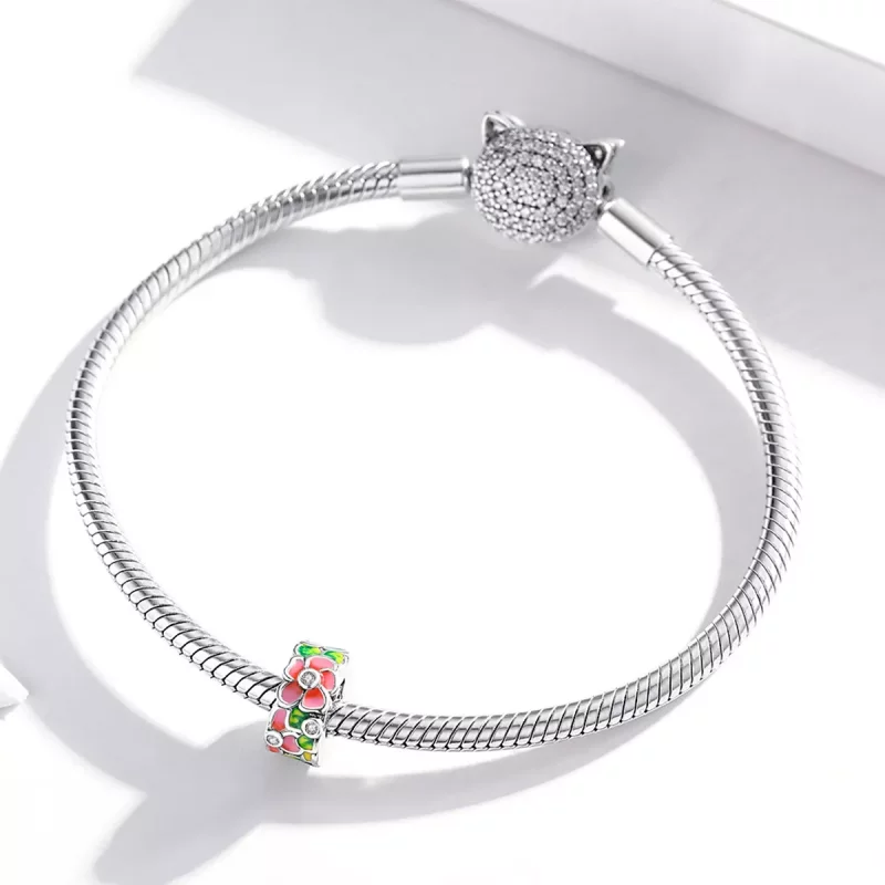 (imagen para) Charm espaciador estilo Pandora en plata con coloridas flores - SCC1727 - Ver 3