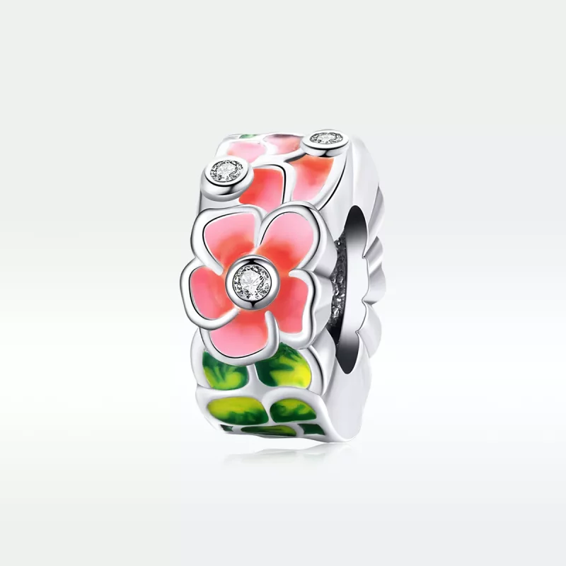 (imagen para) Charm espaciador estilo Pandora en plata con coloridas flores - SCC1727 - Ver 5