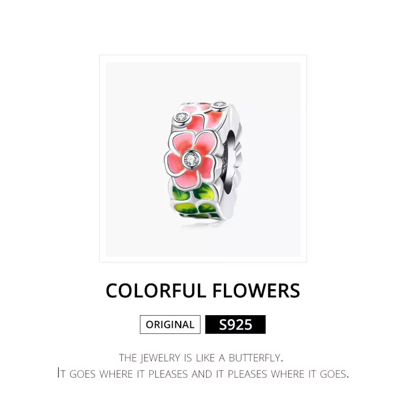 (imagen para) Charm espaciador estilo Pandora en plata con coloridas flores - SCC1727 - Ver 6