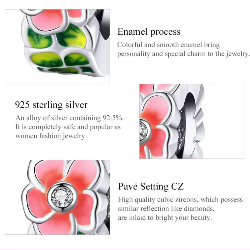 (imagen para) Charm espaciador estilo Pandora en plata con coloridas flores - SCC1727 - Ver 7