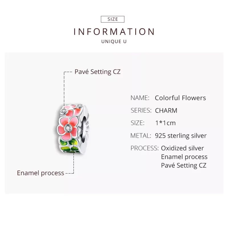 (imagen para) Charm espaciador estilo Pandora en plata con coloridas flores - SCC1727 - Ver 8