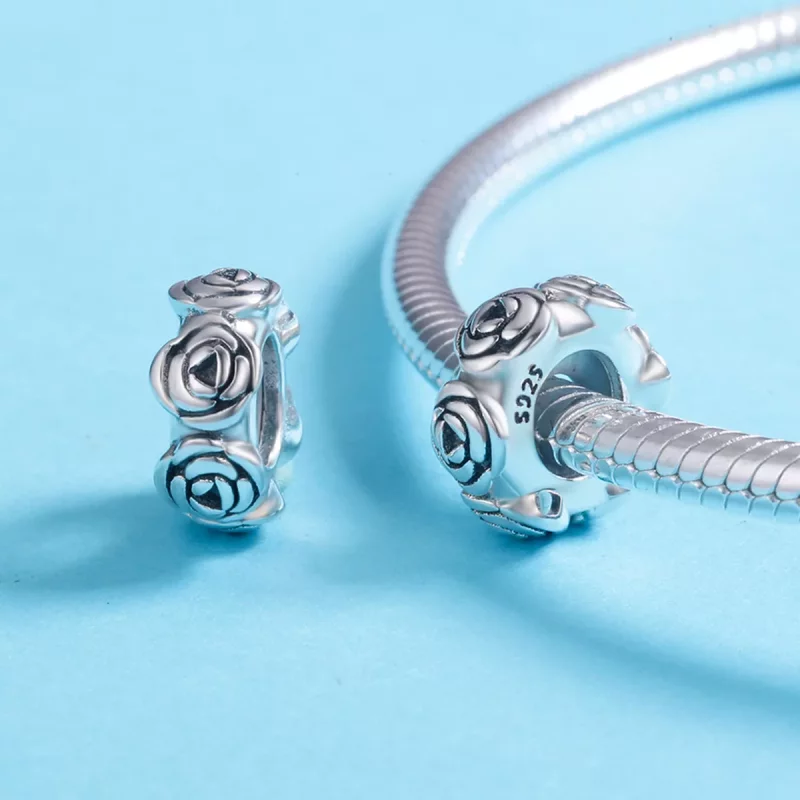 (imagen para) Charm separador de corona de plata estilo Pandora con rosas - SCC596 - Ver 5