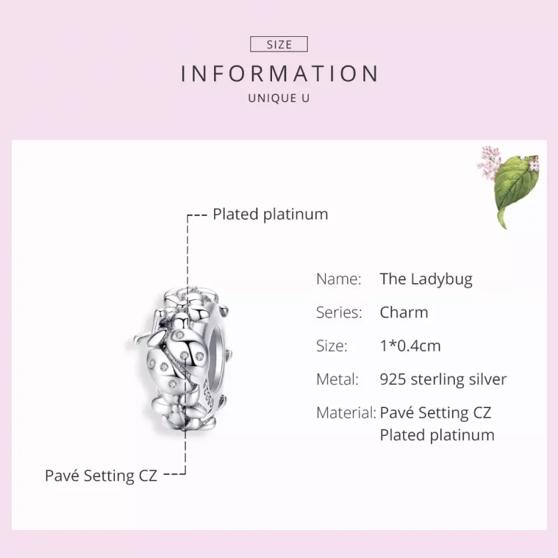 (imagen para) Charm separador de mariquita de plata con estilo Pandora - BSC112 - Ver 6