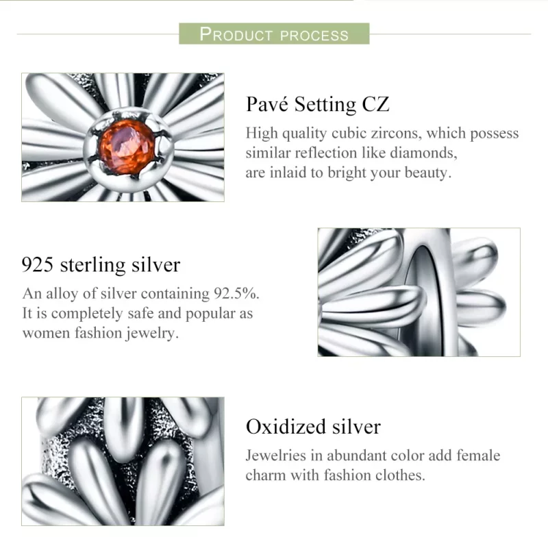 (imagen para) Encanto espaciador de corona de margaritas de plata estilo Pandora - SCC598 - Ver 7