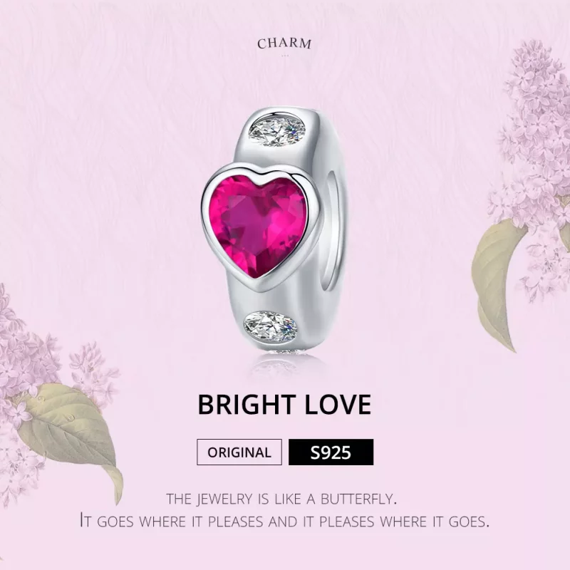 (imagen para) Encanto Espaciador de Plata Estilo Pandora con Brillante Amor - BSC123 - Ver 5